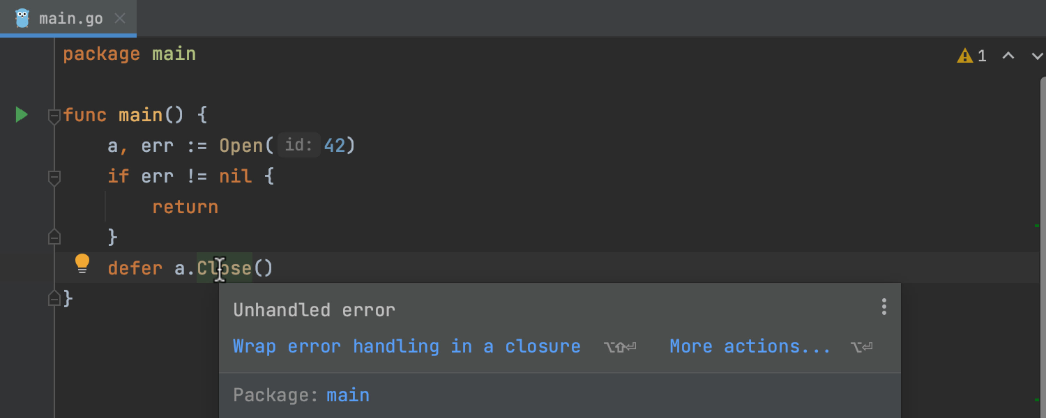 操作中的 'Unhandled Error' 代码检查与 'Wrap error handling in a closure' 快速修复 