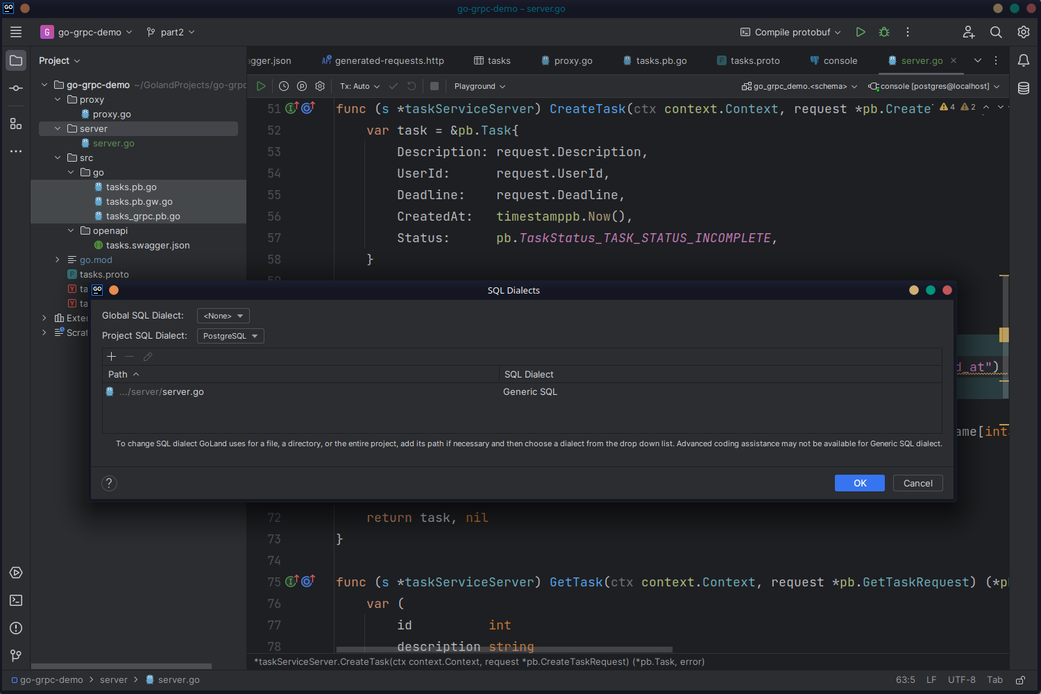 Choosing the SQL dialect