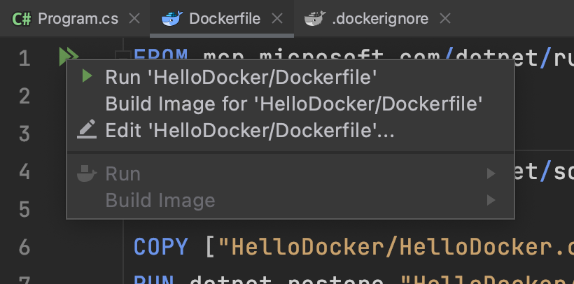 Clicking the Docker integration icons