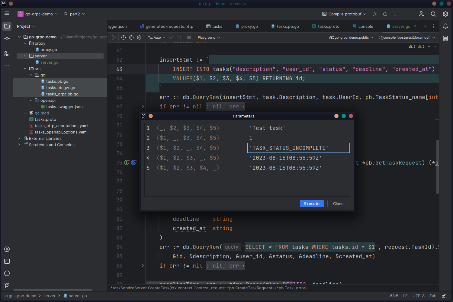 Executing the SQL query