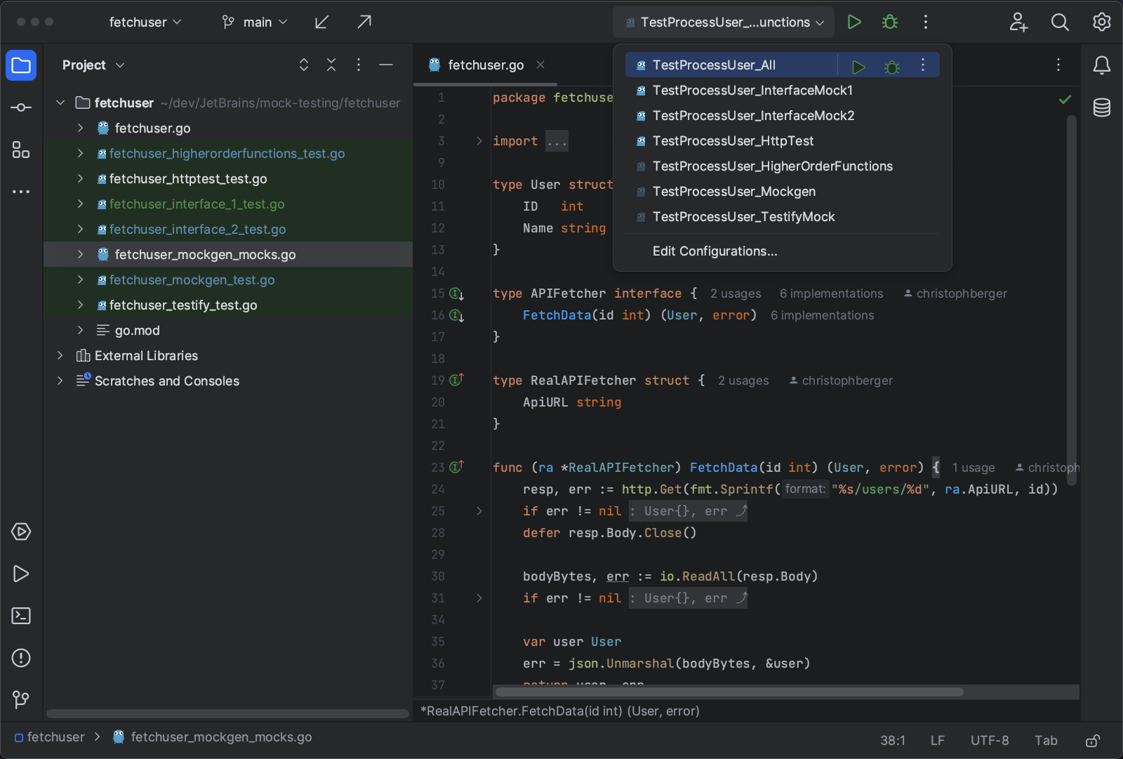 GoLand run configurations for testing