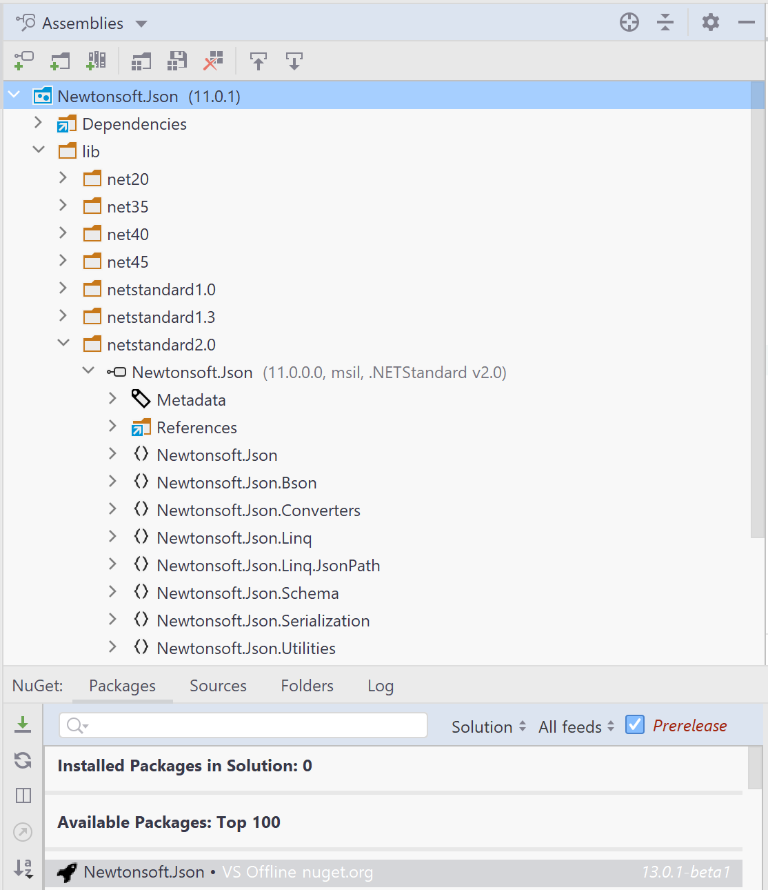 JetBrains Rider's Assembly Explorer with NuGet Package