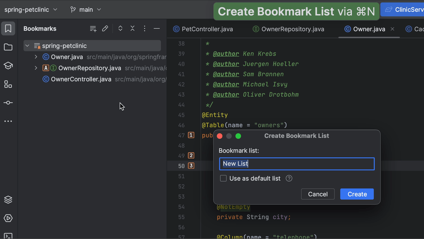 Create Bookmark List