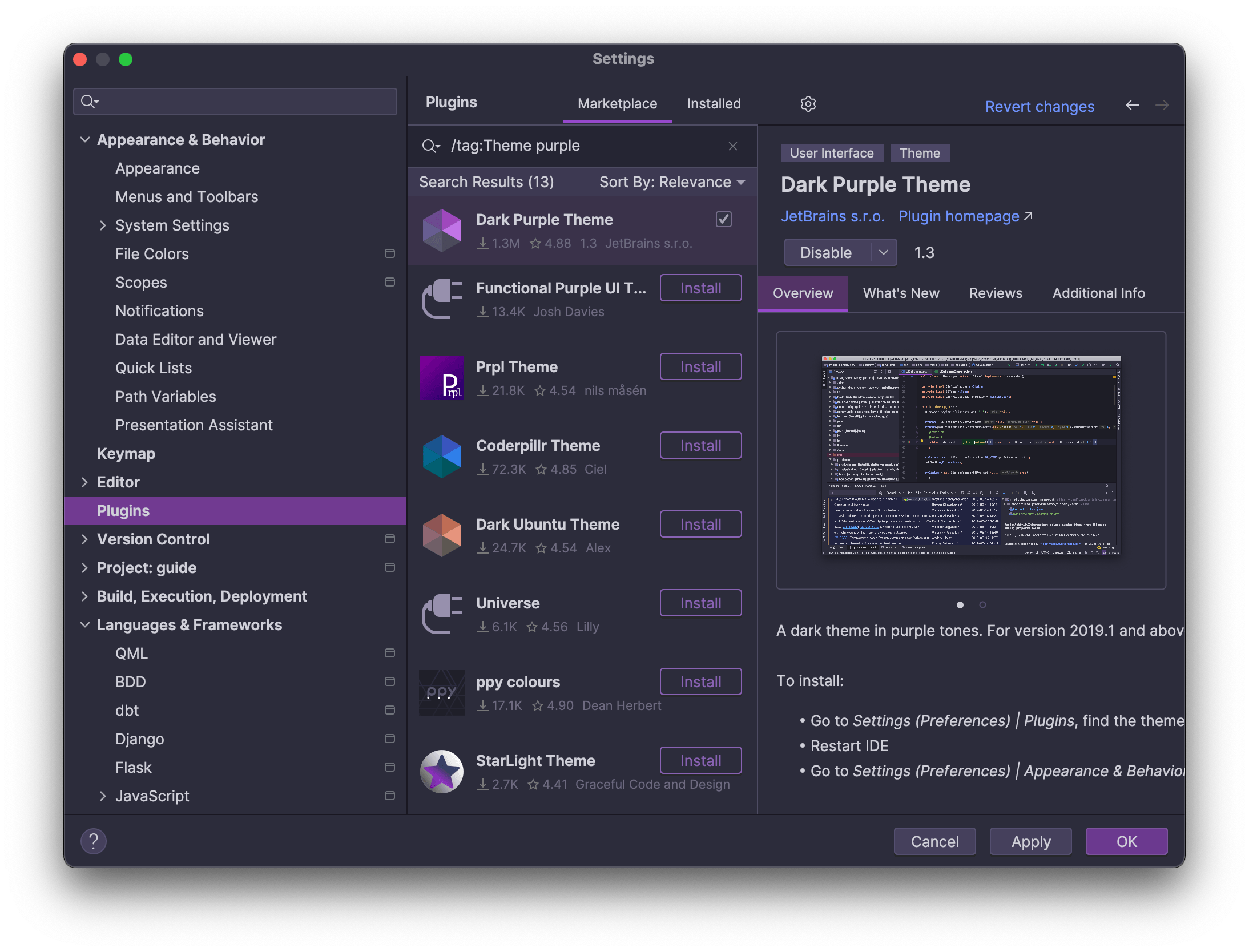 Dark purple theme