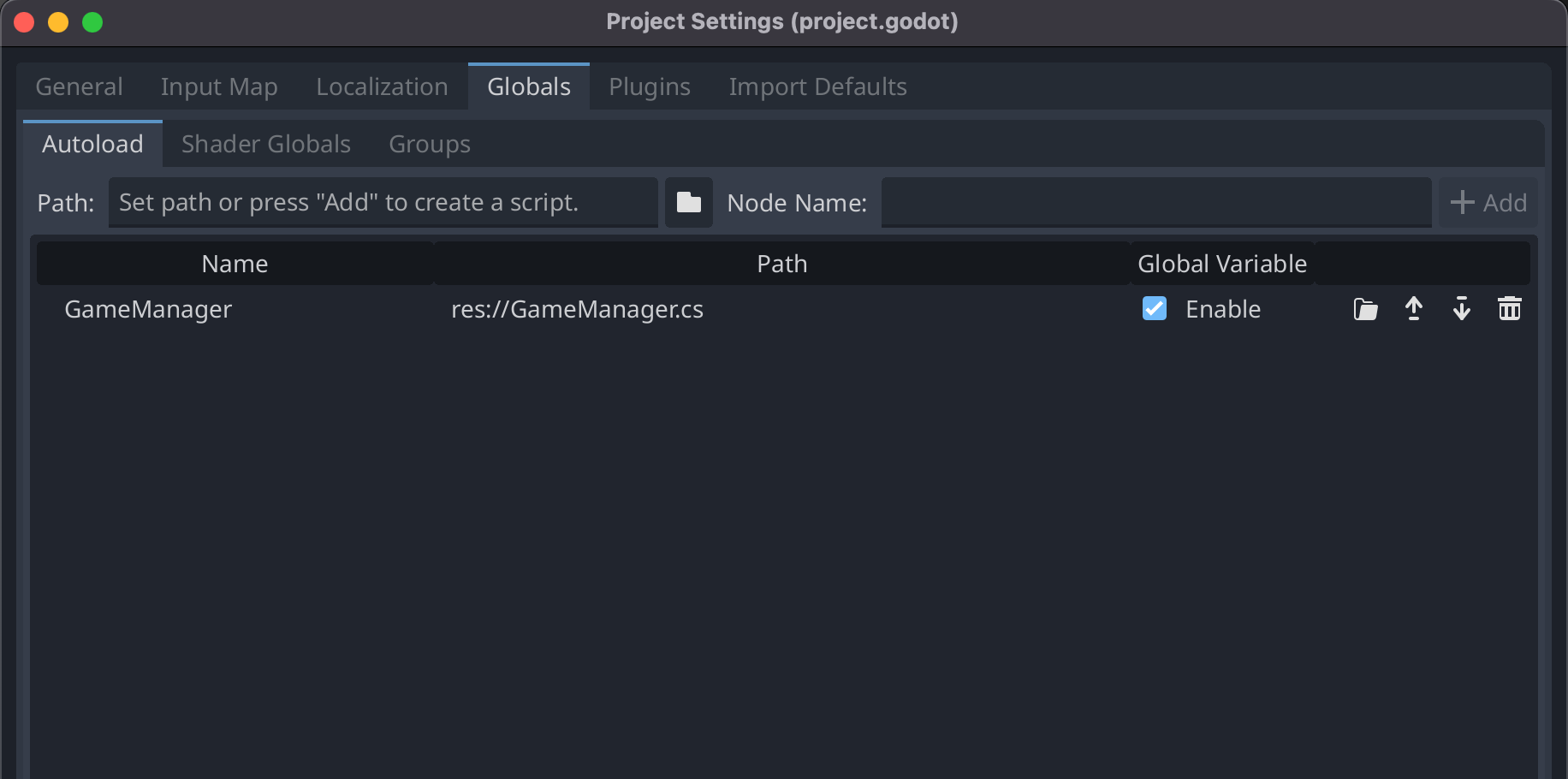 godot engine project settings global tab