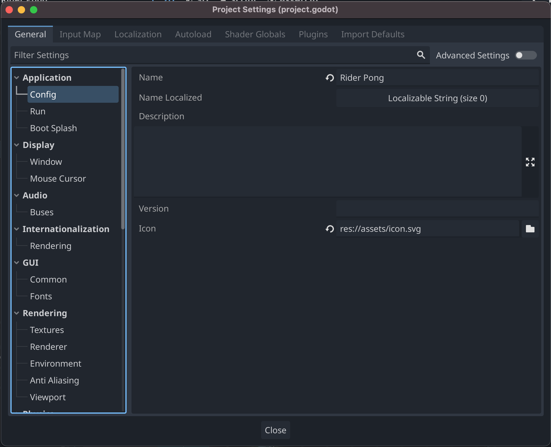 Godot Project settings