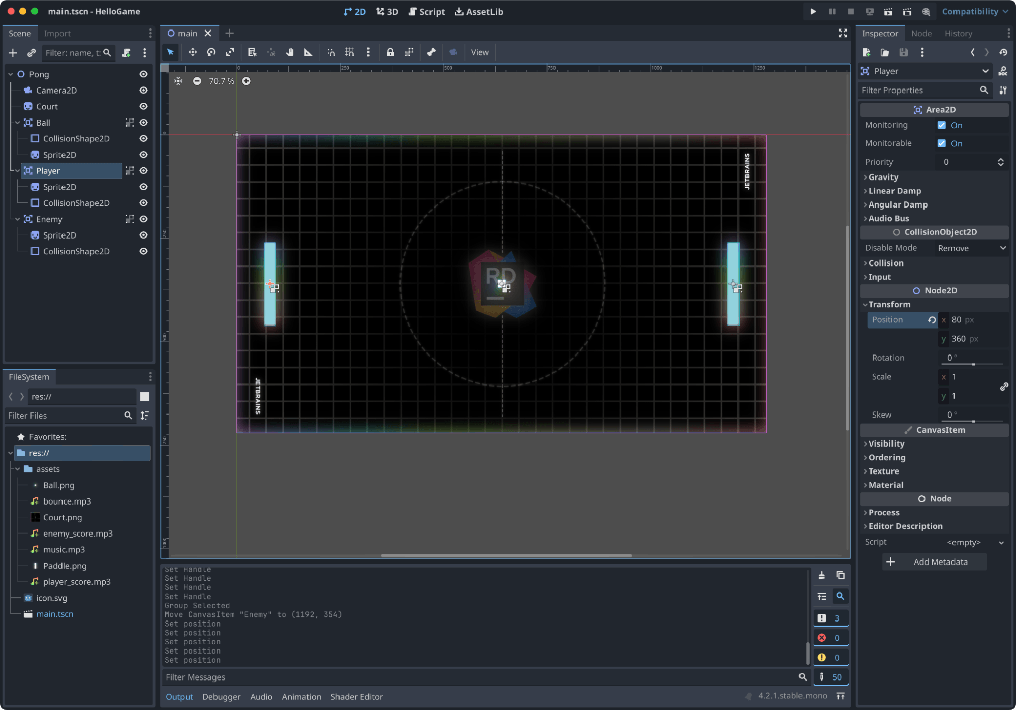 Court with paddles in editor