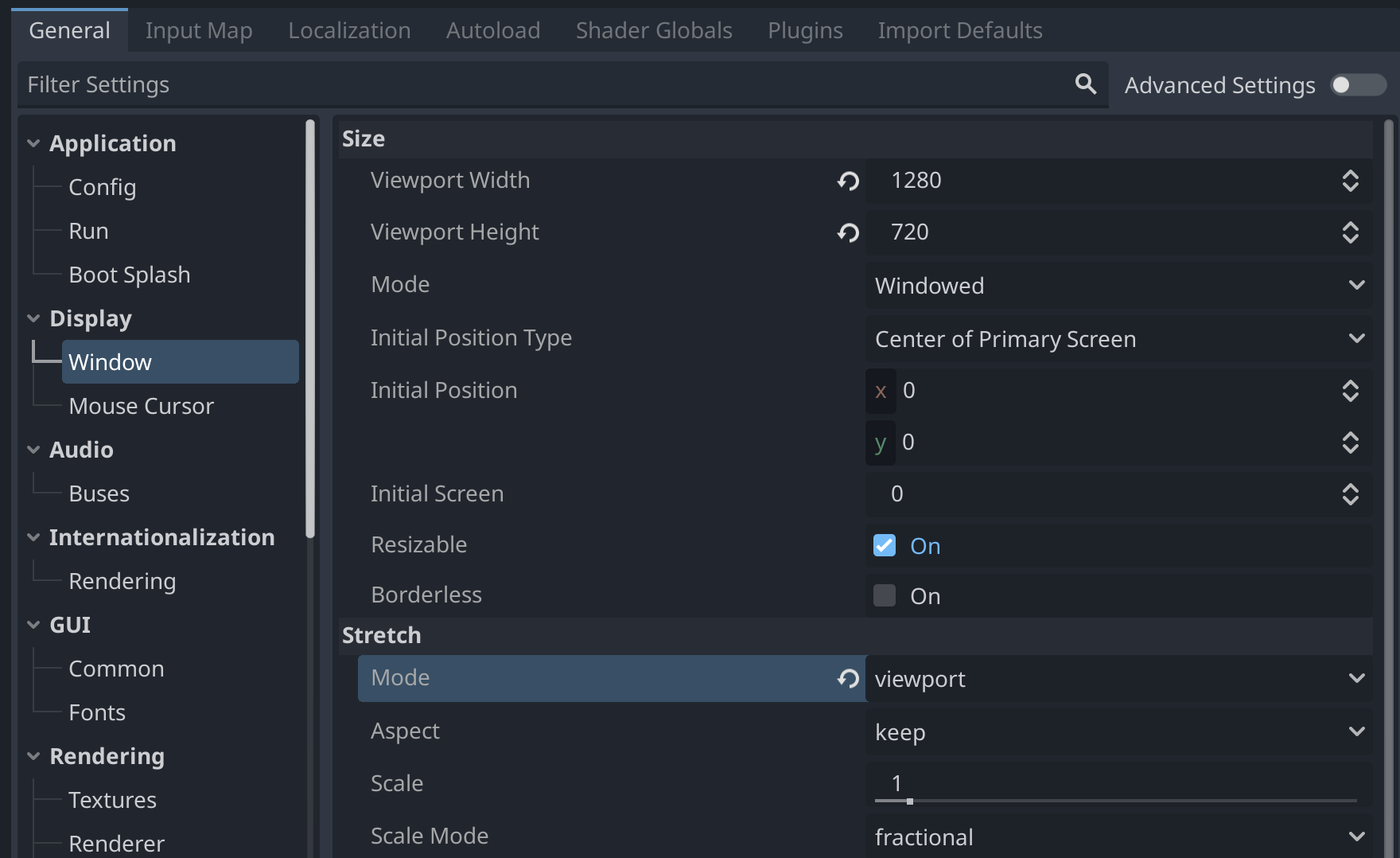 Display | Window settings in Godot