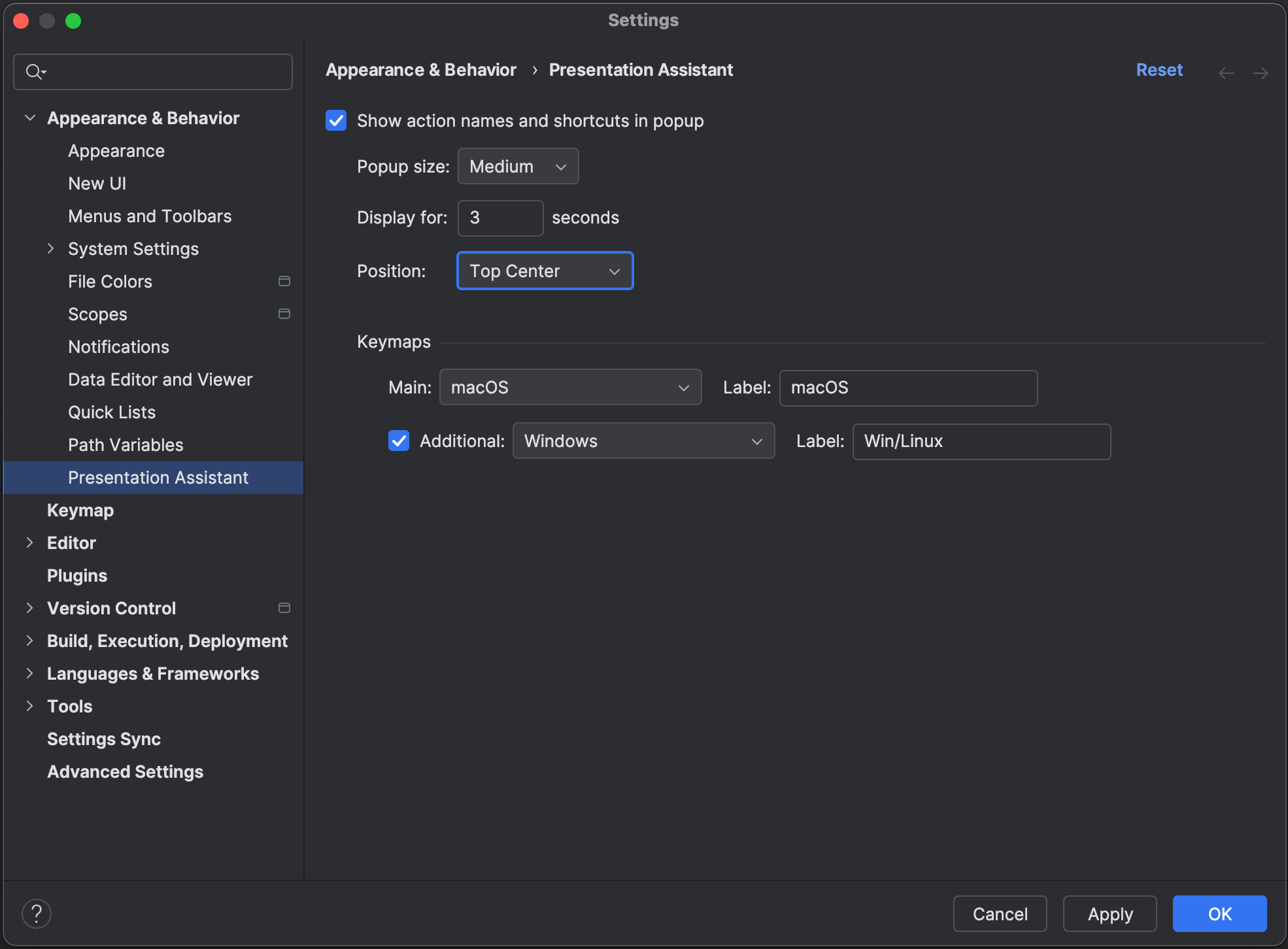 Presentation Assistant Settings