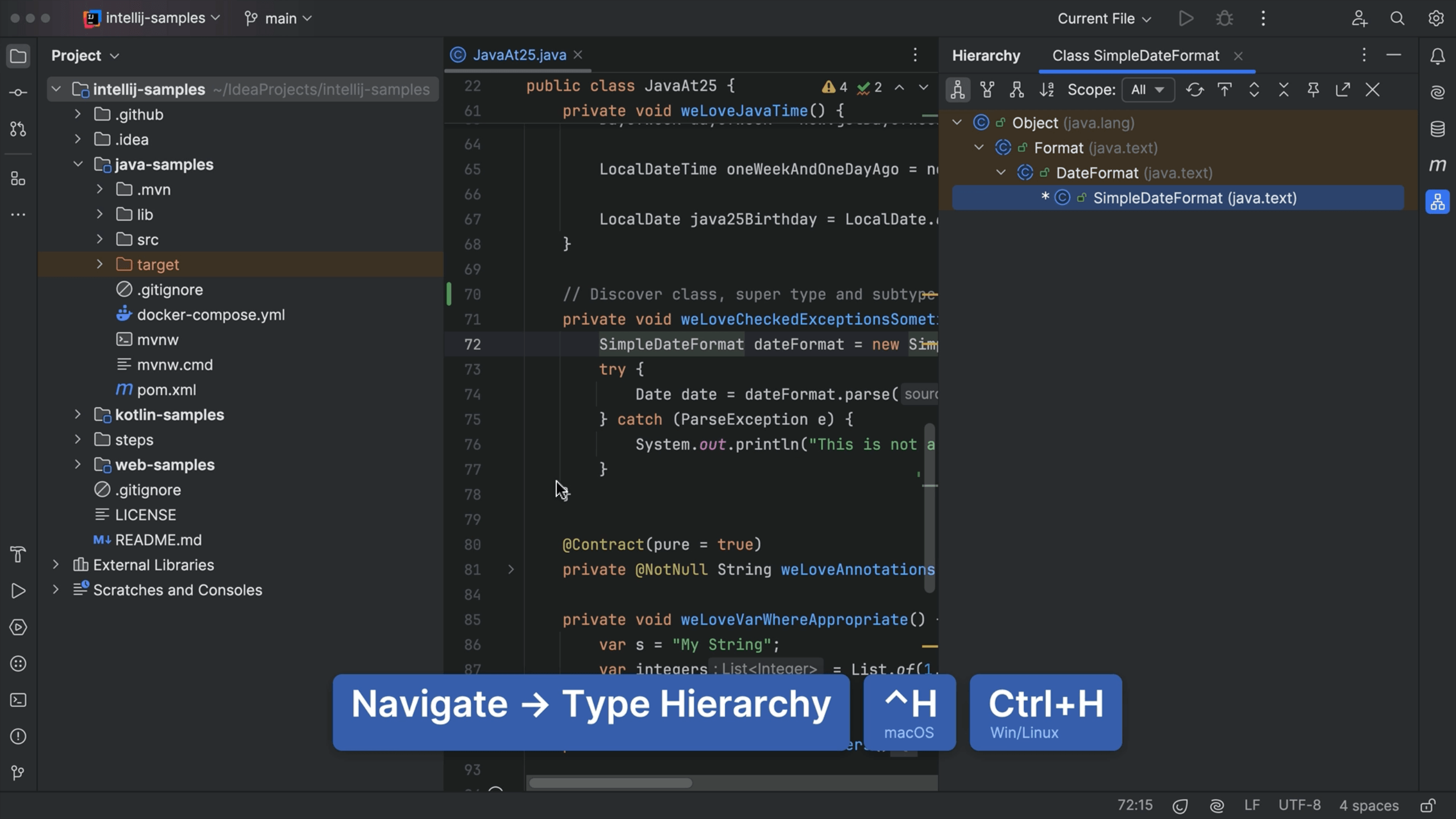 View supertype and subtype hierarchy