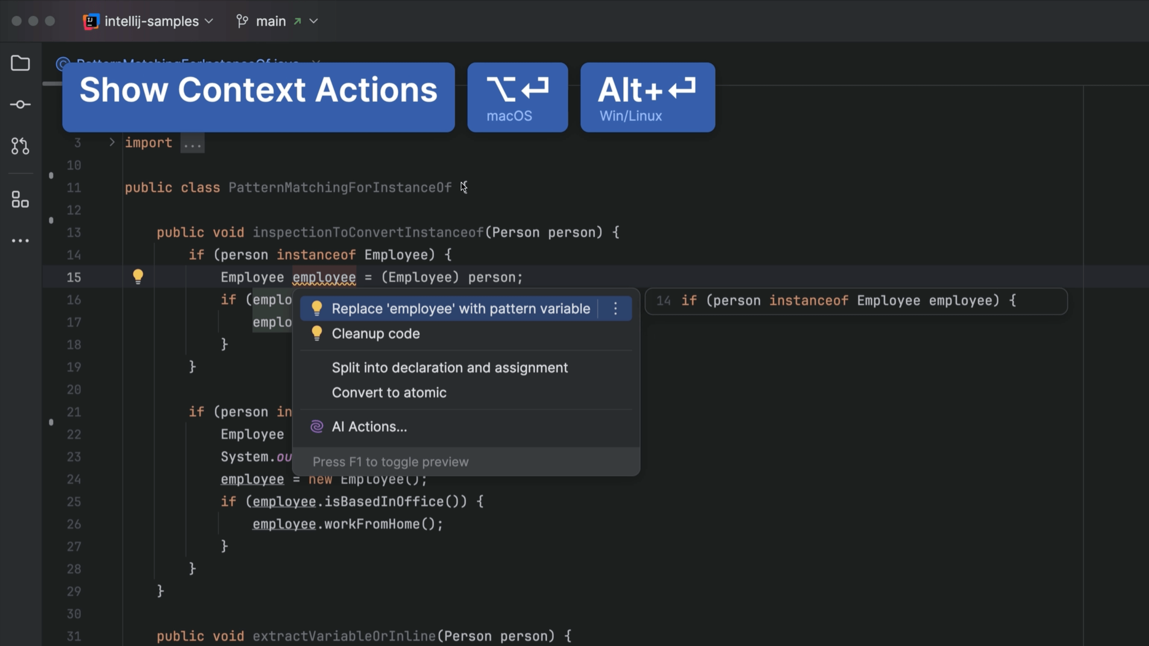 Use Pattern Matching for instanceof