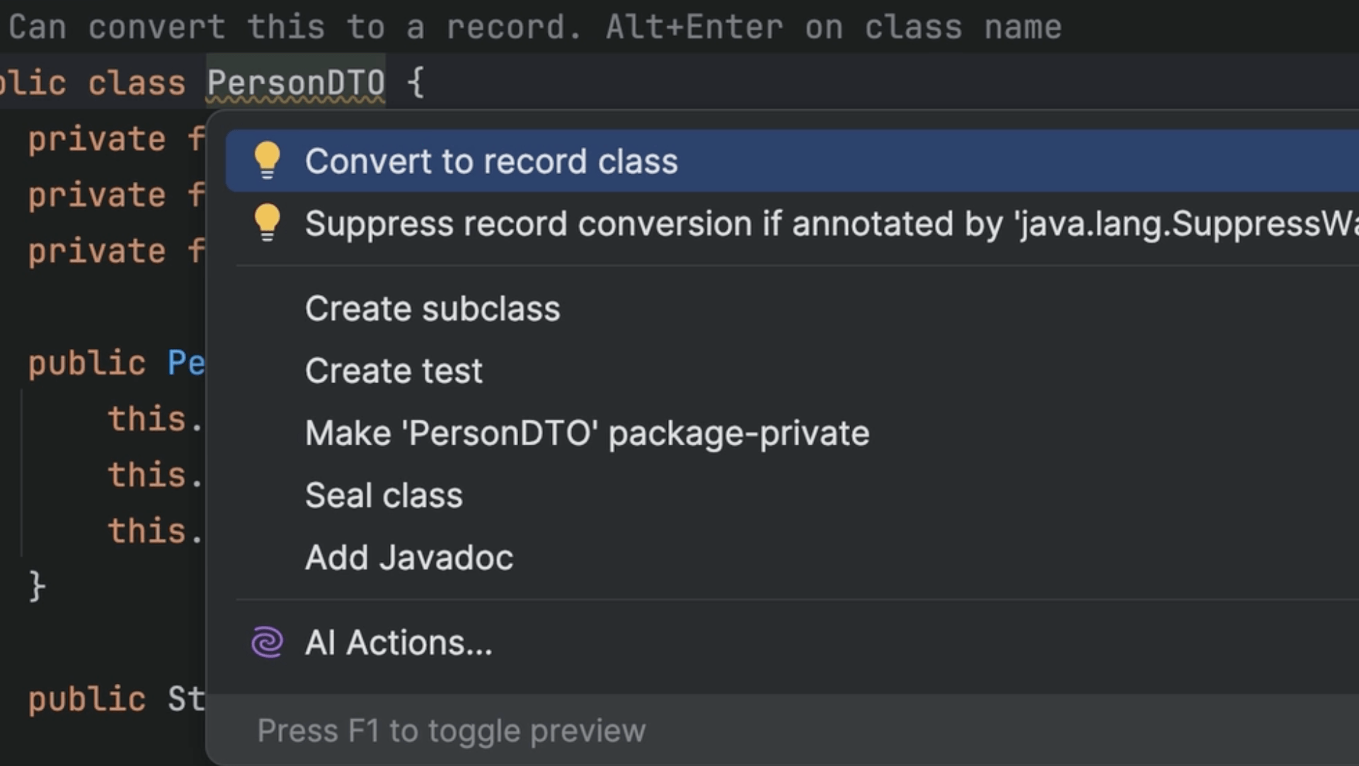 Convert Class to Record