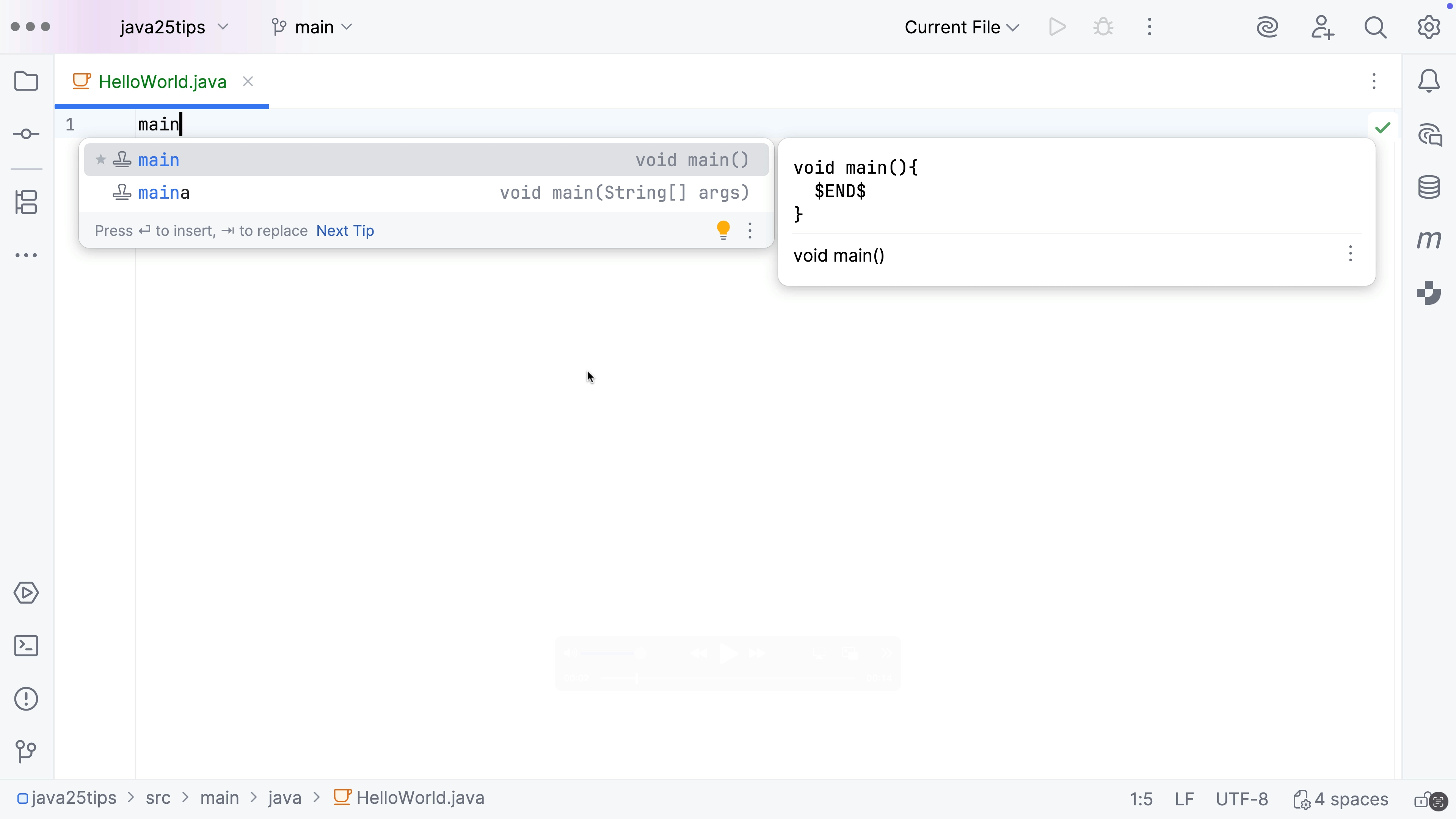 New live templates for main methods
