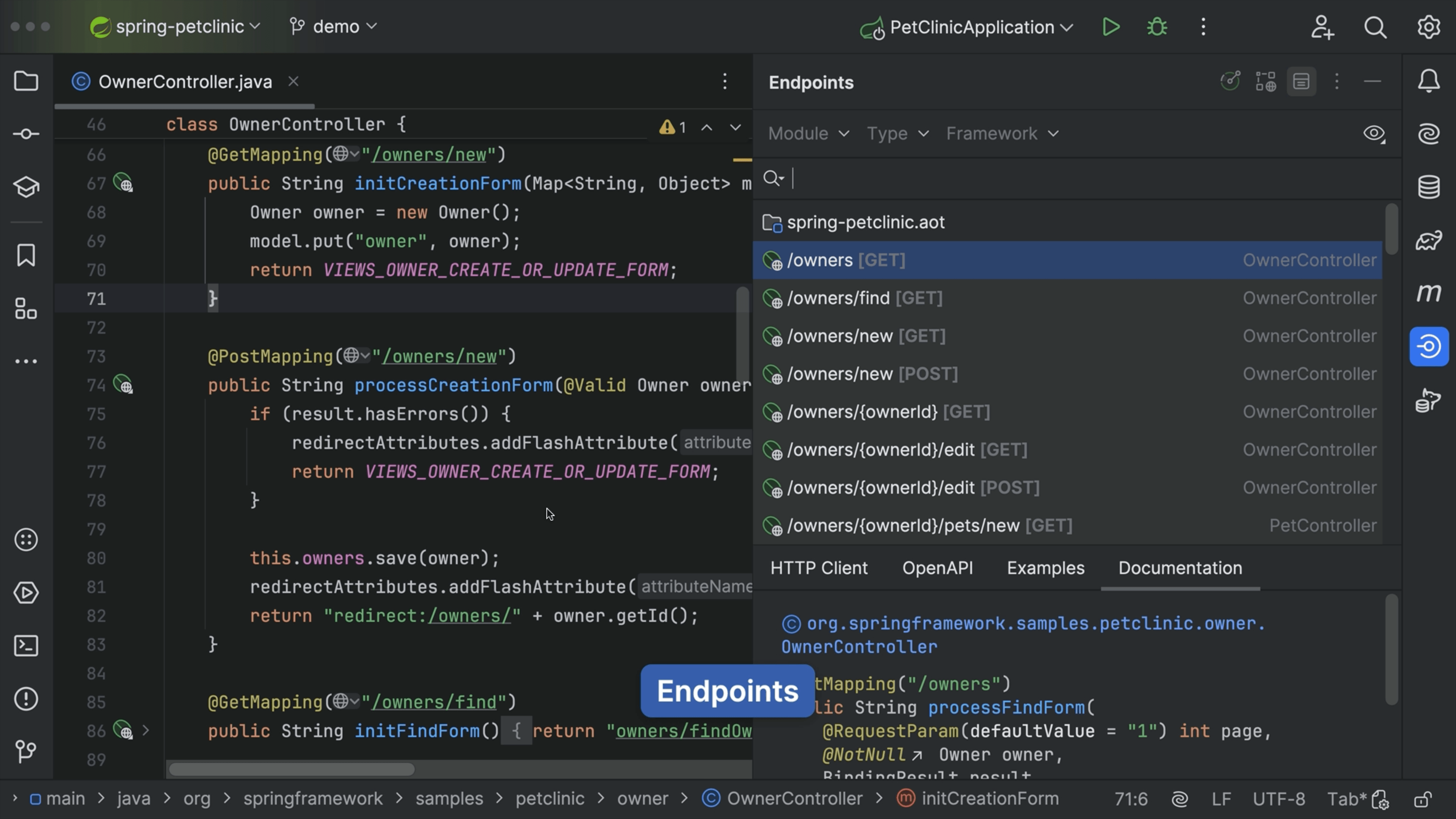 Endpoints tool window