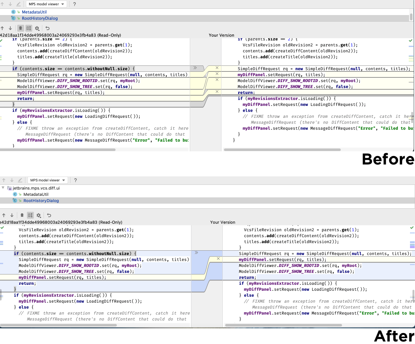 Improvements to wrapping and unwrapping changes in the VCS diff