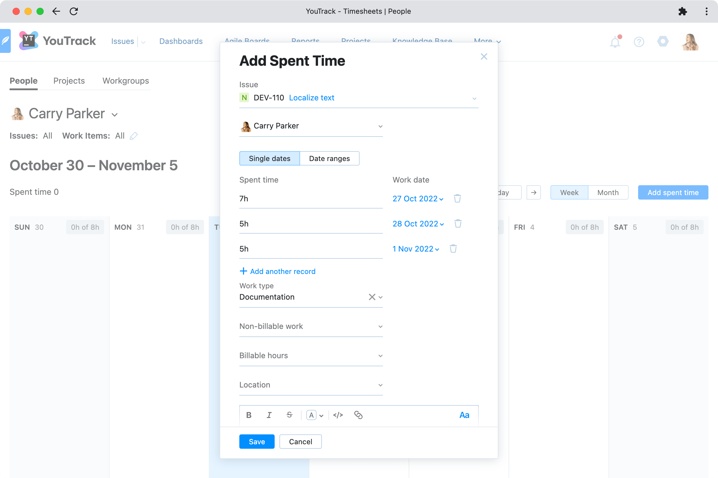 Multirecord data entry for Timesheets